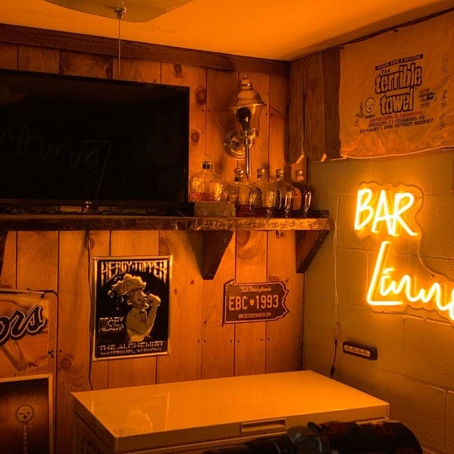 Yellow Led Neon Light In The Bar Shop