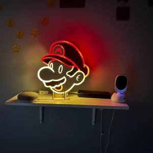 Cute Mariio Led Neon Light Placed On The Desk