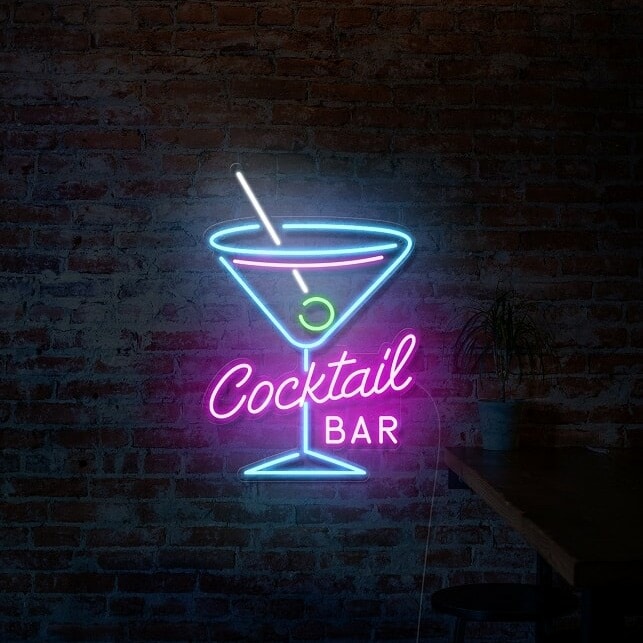 LED Cocktail Bar Neon Sign with Martini Glass Echo Neon for Bar