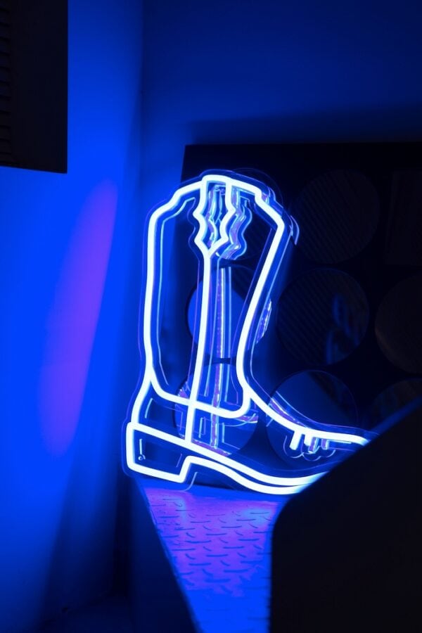cowboy boot blue neon sign