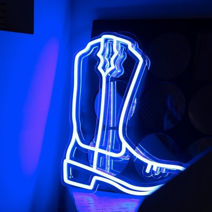 cowboy boot blue neon sign