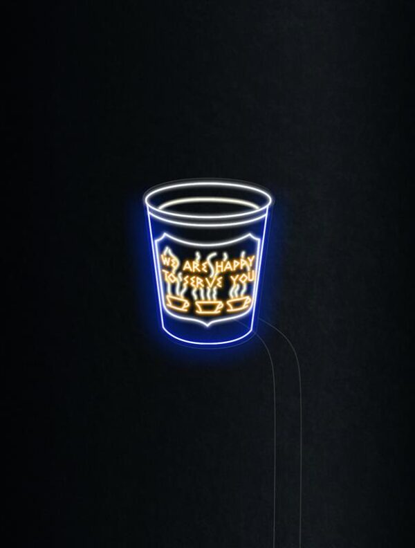 We Are Happy To Serve You paper coffee cup business logo