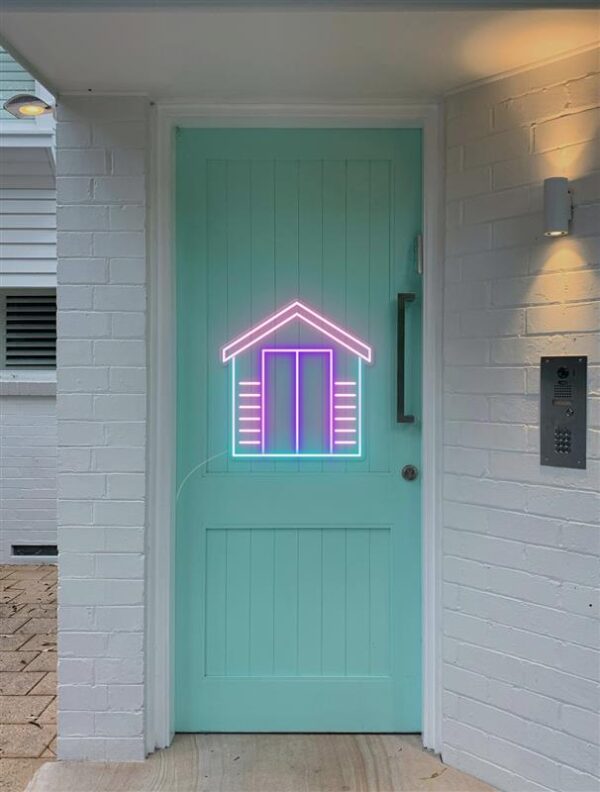 bathing box neon light on front door home decor