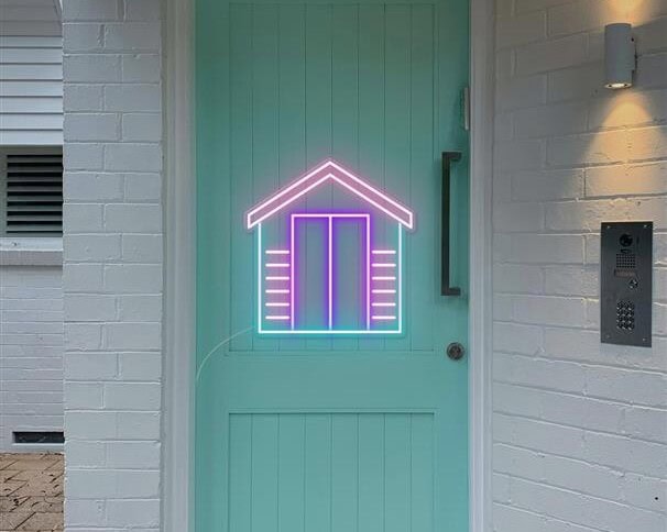 bathing box neon light on front door home decor