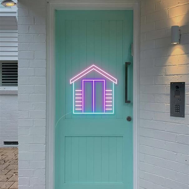 bathing box neon light on front door home decor