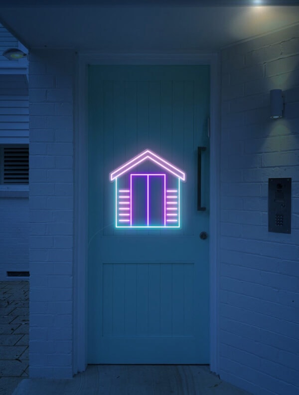 bathing box neon sign on front door home decor