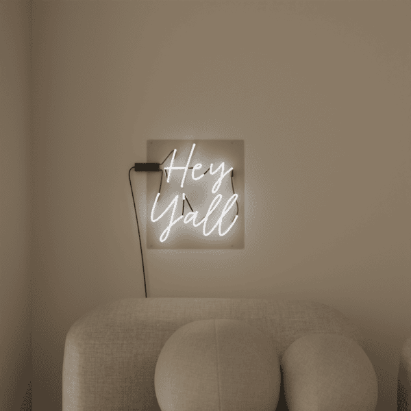 hey yall white neon sign living room decor