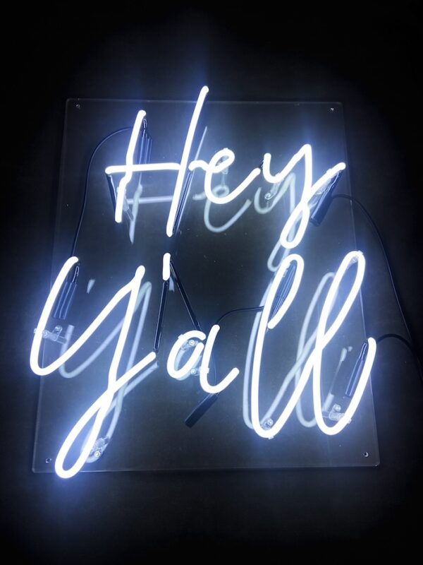 hey yall white glass neon sign