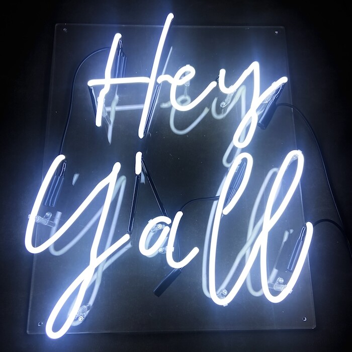 hey yall white glass neon sign