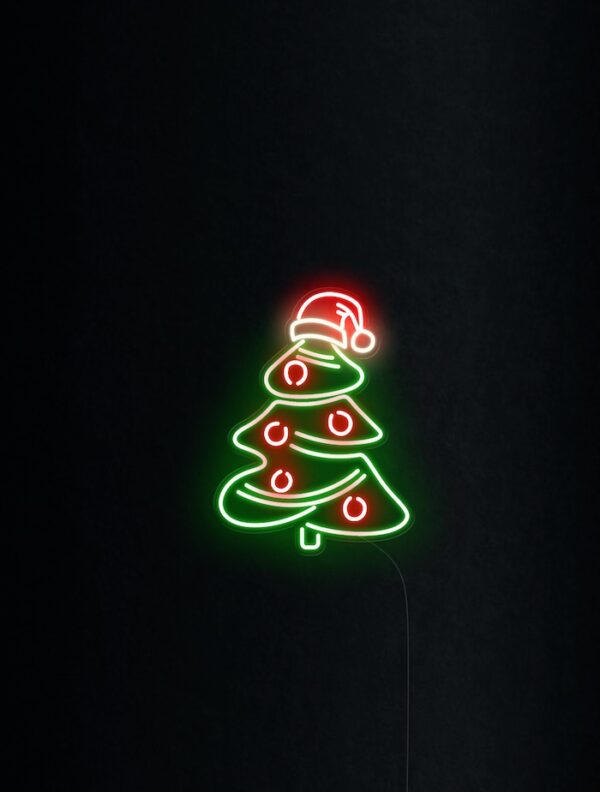 Christmas tree with Santa hat neon sign tree and red neon sign