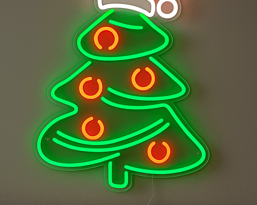 Christmas tree with Santa hat sign holiday decor