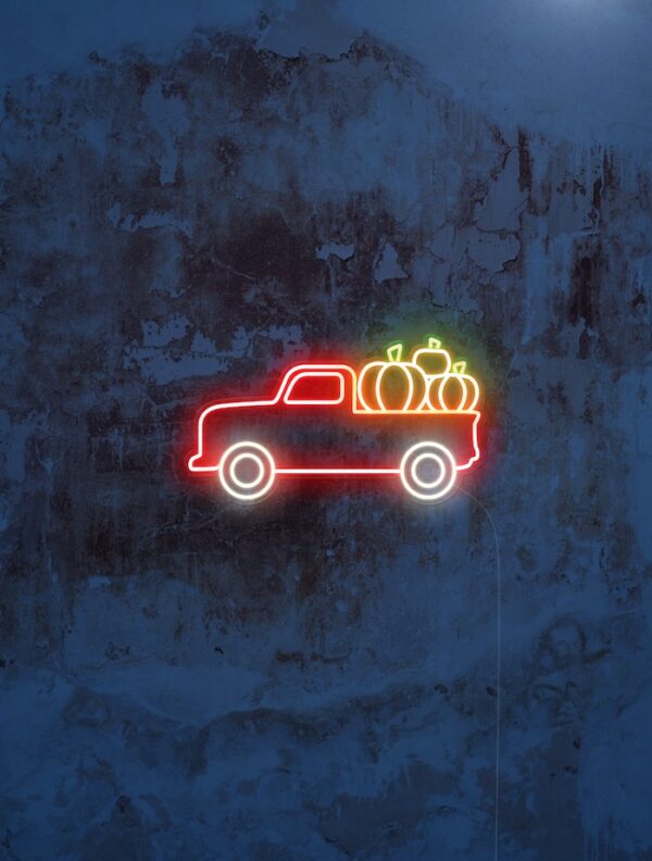 Red Truck With Pumpkin Harvest Neon Sign - Image 2