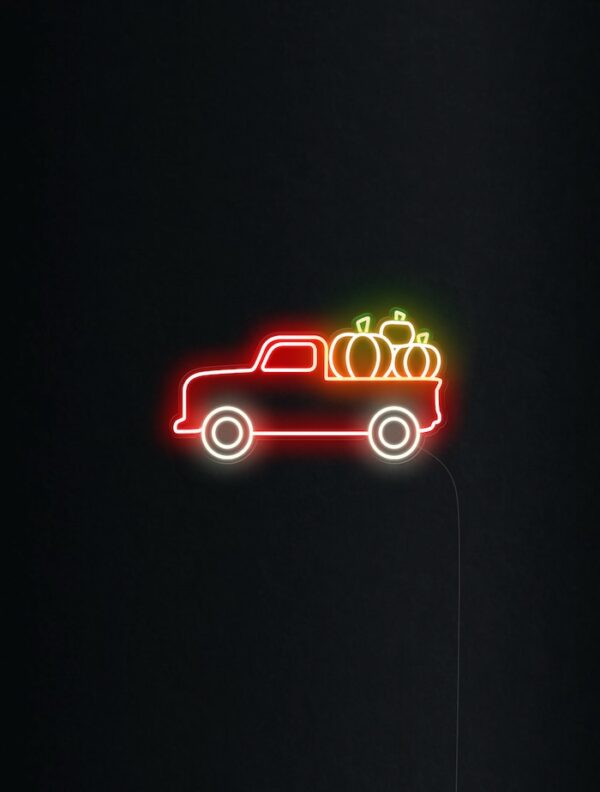 Red Truck With Pumpkin Harvest Neon Sign - Image 3