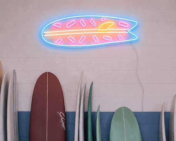 surfbaord surfing shop business neon sign