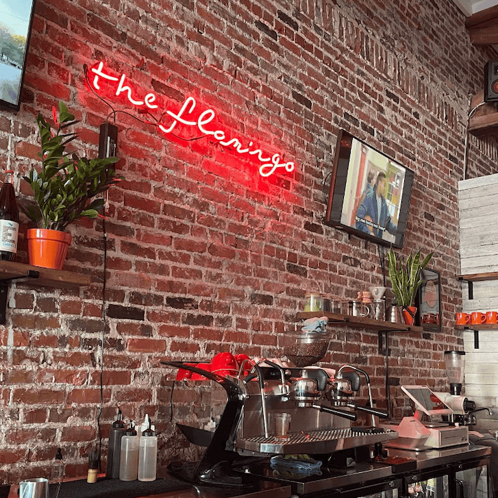 Flamingo Coffee cafe neon signs in Jacksonville
