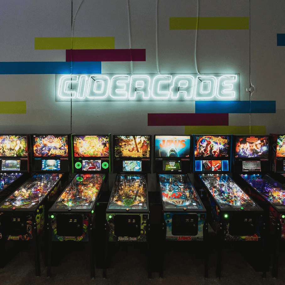 arcade glass neon sign in white