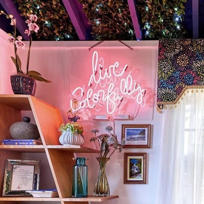 custom glass neon sign for she shed, crafts room and girls bedroom