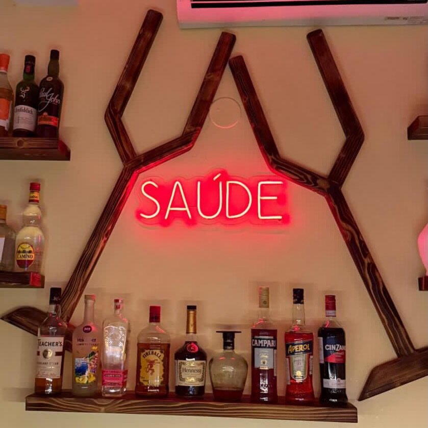 custom led neon sign above home bar wine tasting neon sign