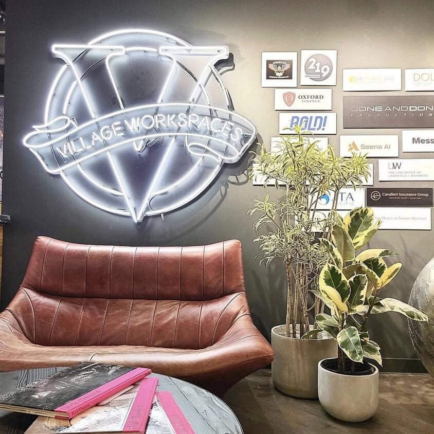 custom logo white glass neon sign for workspace
