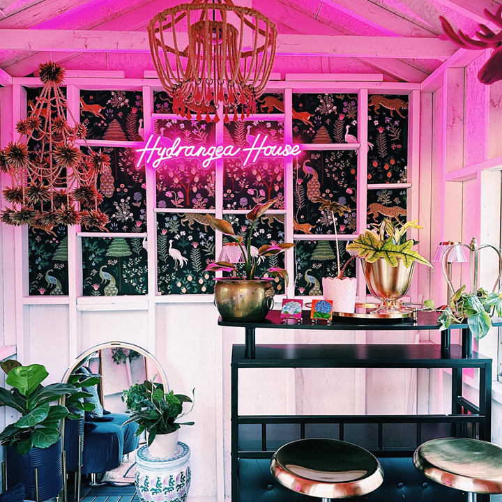 hot pink neon sign for she shed women relaxing space
