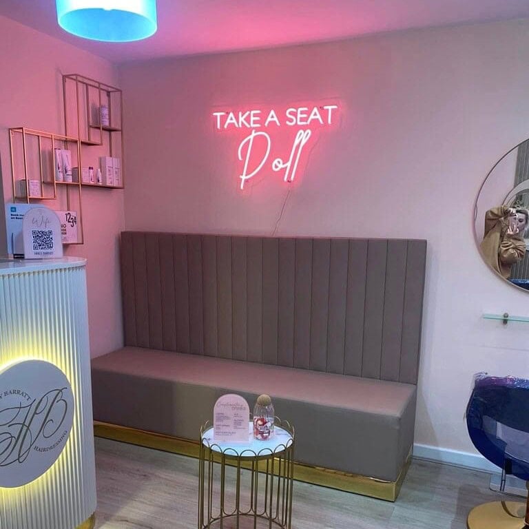 pink custom neon sign for salon wating area