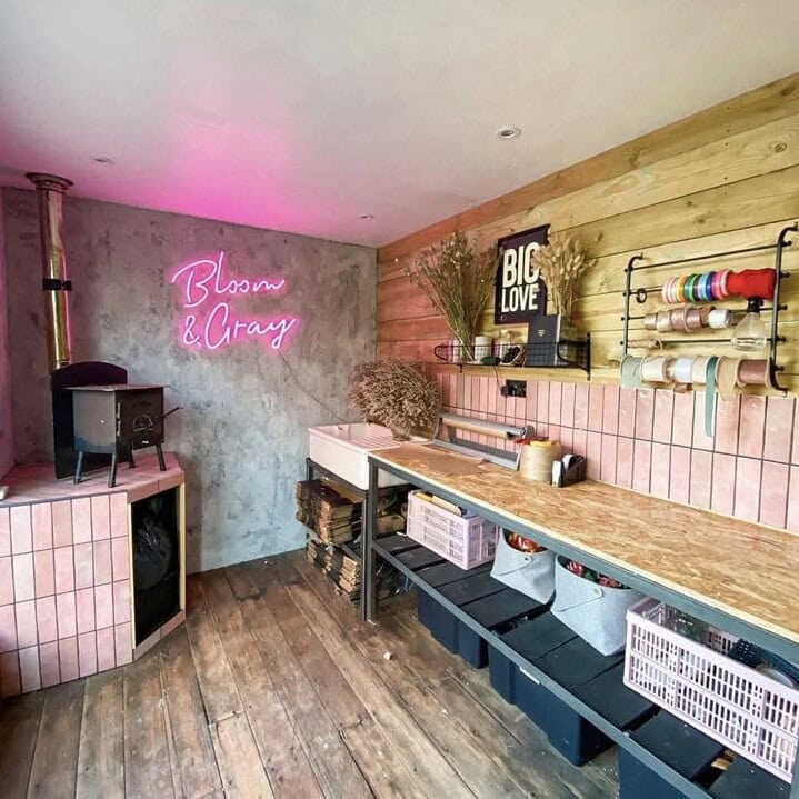 pink led neon sign for she shed and crafts room
