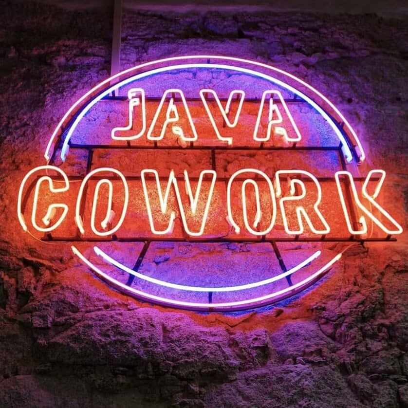 red and purple glass neon sign for workspace
