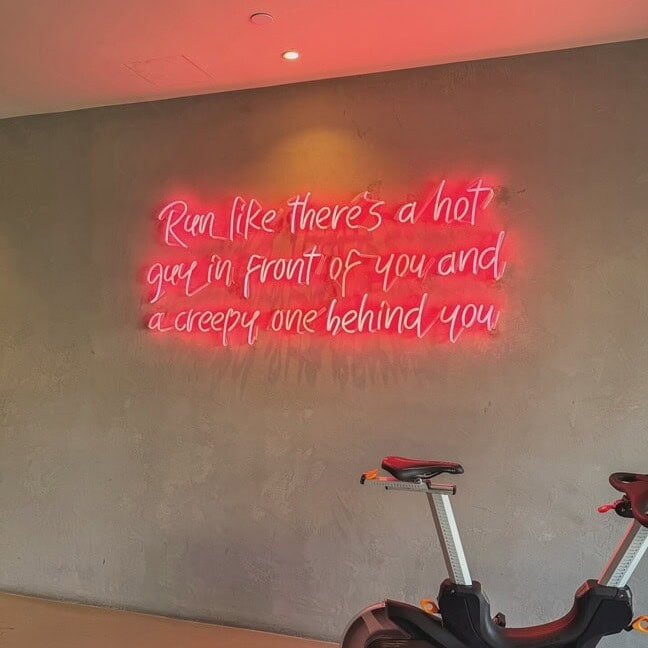red vintage glass neon sign for fitness room
