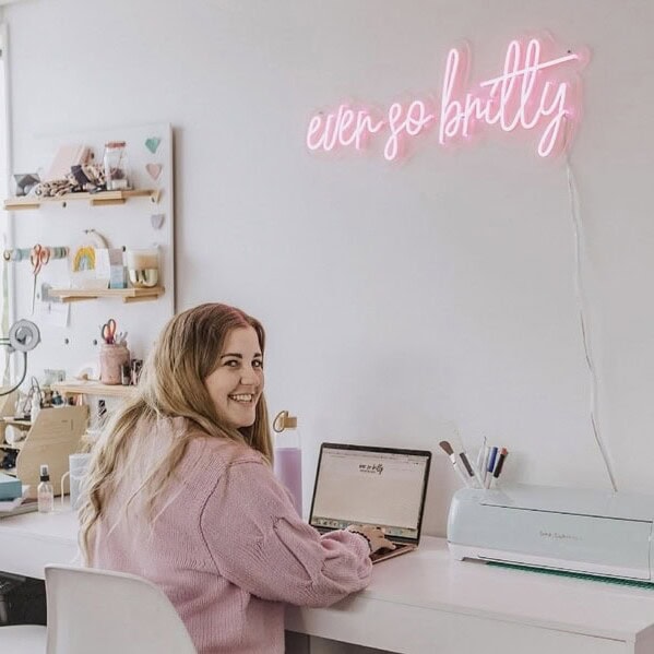 soft pink custom neon sign for woman work space, office and she shed