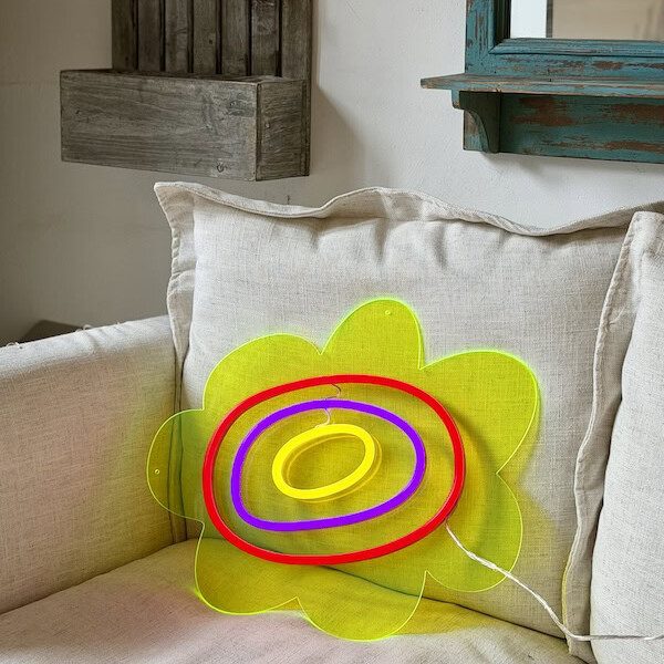 flower neon sign with yellow acrylic board